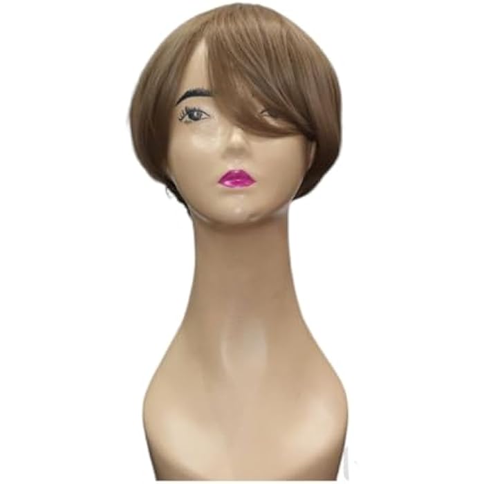 Short Pixie Cut Wig, Light Brown Synthetic Hair, Side-Swept Bangs, Bob Style - Image 1